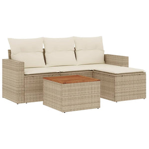 Set Divano da Giardino 5 pz con Cuscini Beige in Polyrattan 3256422