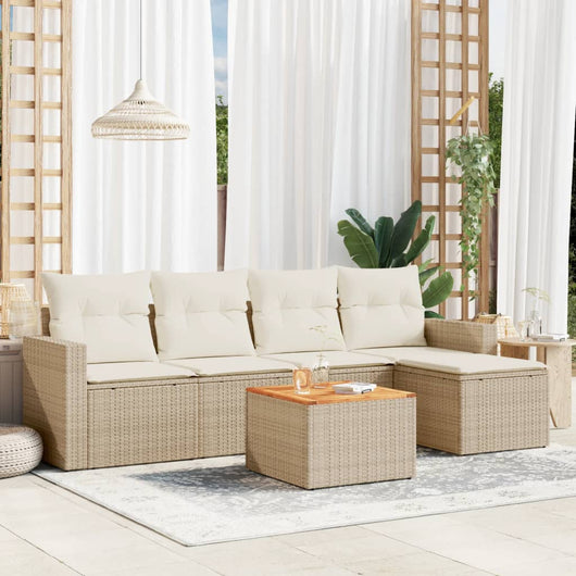 Set Divano da Giardino 6 pz con Cuscini Beige in Polyrattan 3256429