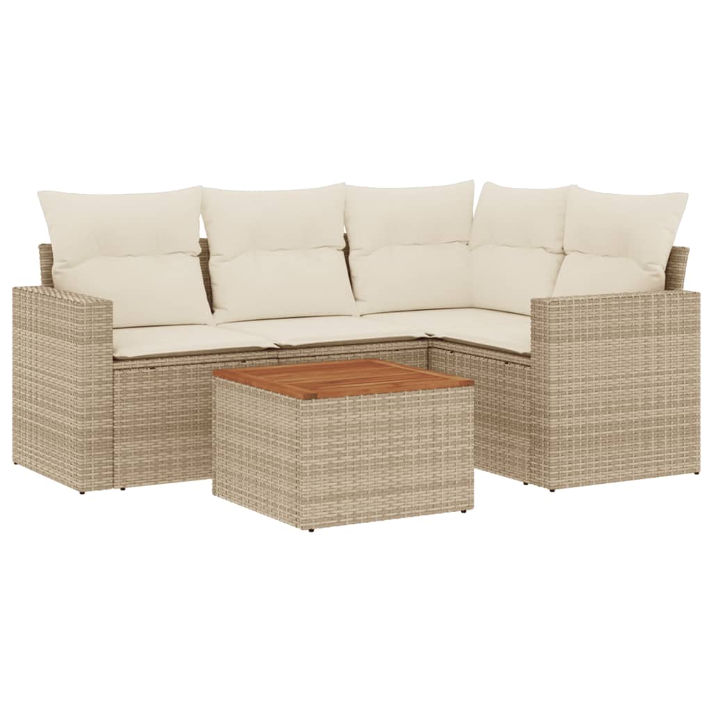 Set Divano da Giardino 5 pz con Cuscini Beige in Polyrattan 3256436