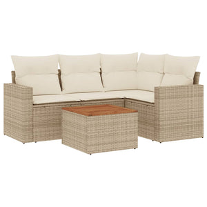Set Divano da Giardino 5 pz con Cuscini Beige in Polyrattan