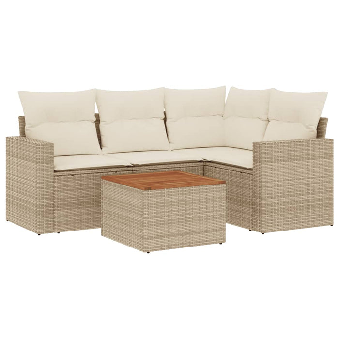Set Divano da Giardino 5 pz con Cuscini Beige in Polyrattan 3256436
