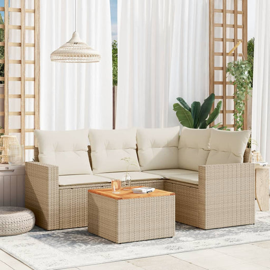 Set Divano da Giardino 5 pz con Cuscini Beige in Polyrattan 3256436