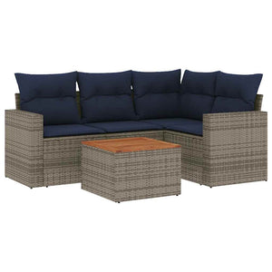 Set Divani da Giardino 5 pz con Cuscini Grigio in Polyrattan 3256439