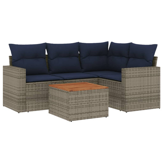 Set Divani da Giardino 5 pz con Cuscini Grigio in Polyrattan