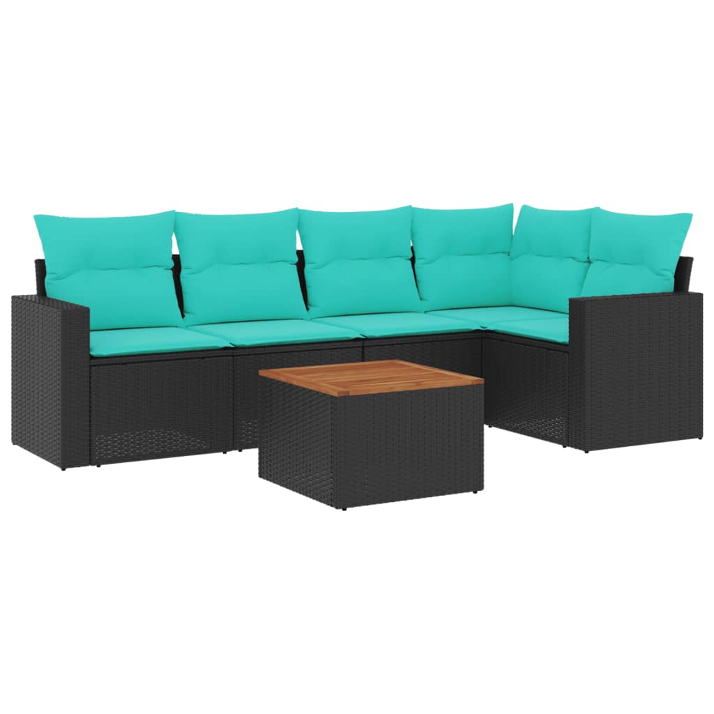 Set Divani da Giardino 6 pz con Cuscini Nero in Polyrattan 3256442