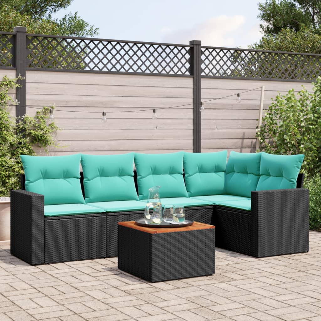 Set Divani da Giardino 6 pz con Cuscini Nero in Polyrattan 3256442