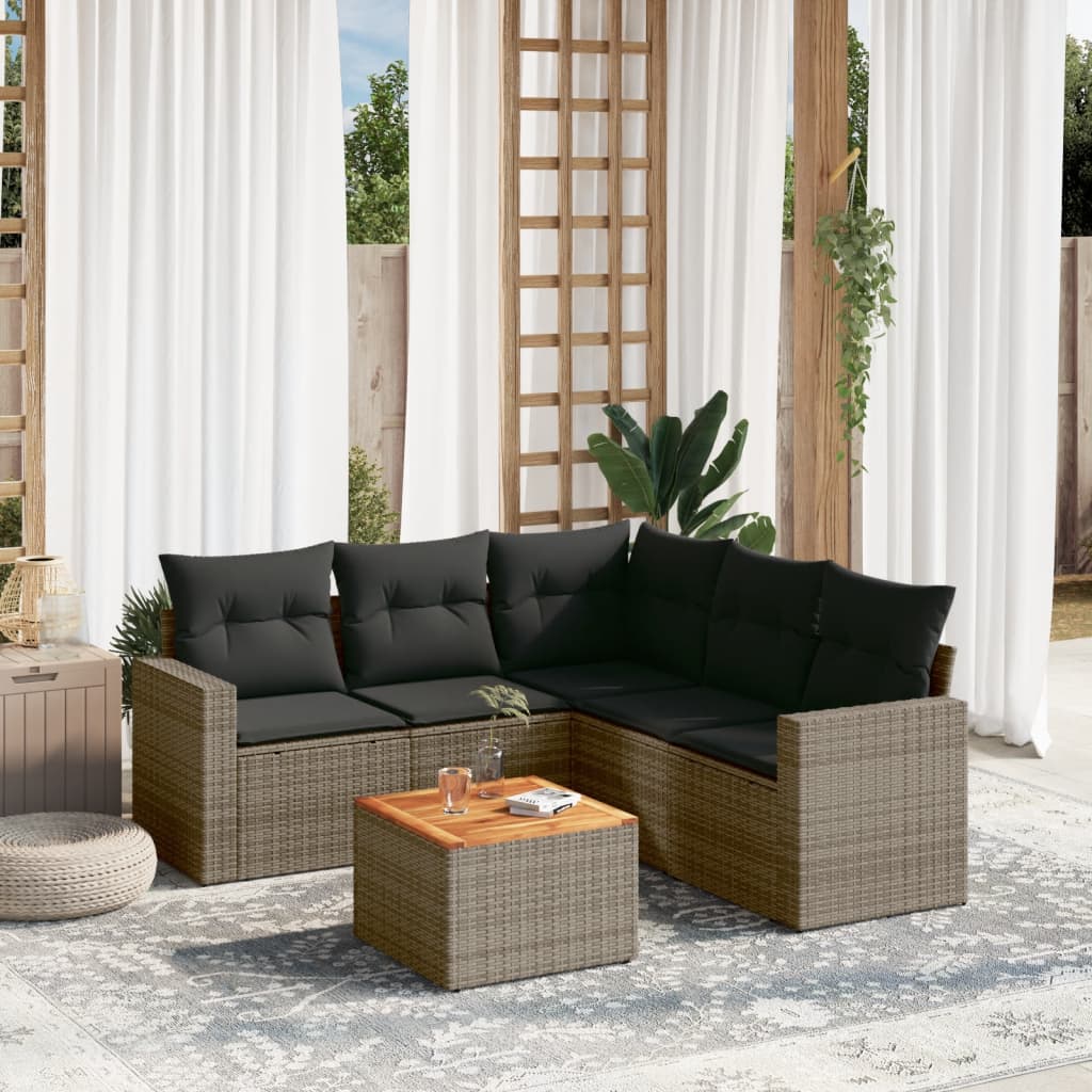 Set Divano da Giardino 6 pz con Cuscini Grigio in Polyrattan 3256452
