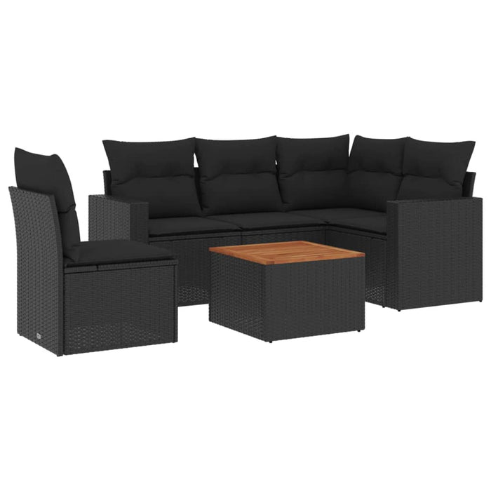 Set Divano da Giardino 6 pz con Cuscini Nero in Polyrattan 3256454