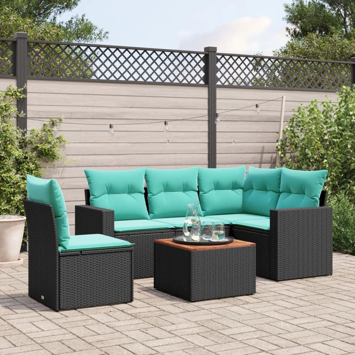 Set Divani da Giardino 6 pz con Cuscini Nero in Polyrattan 3256456