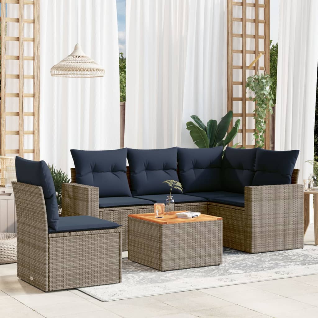 Set Divani da Giardino 6 pz con Cuscini Grigio in Polyrattan