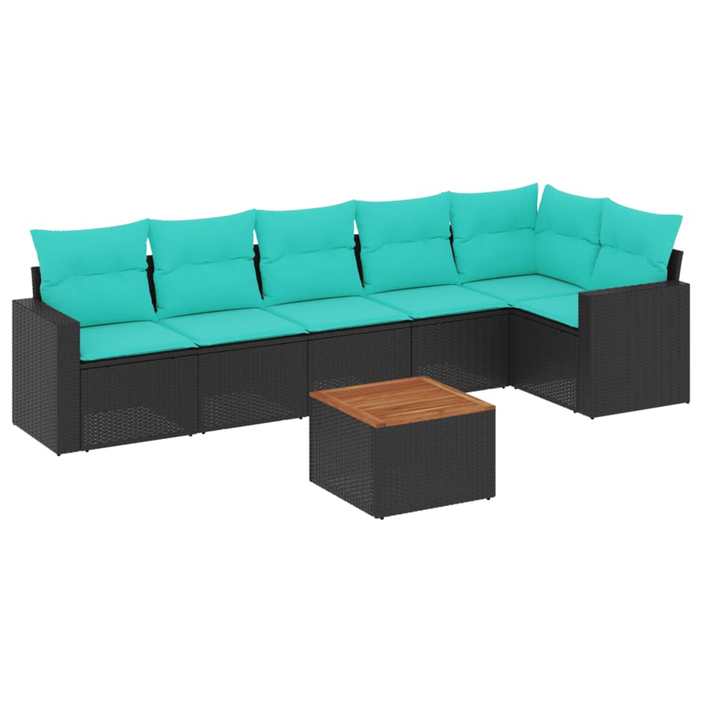 Set Divani da Giardino 7 pz con Cuscini Nero in Polyrattan 3256463
