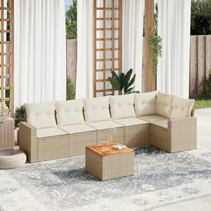 Set Divani da Giardino 7 pz con Cuscini Beige in Polyrattan 3256464