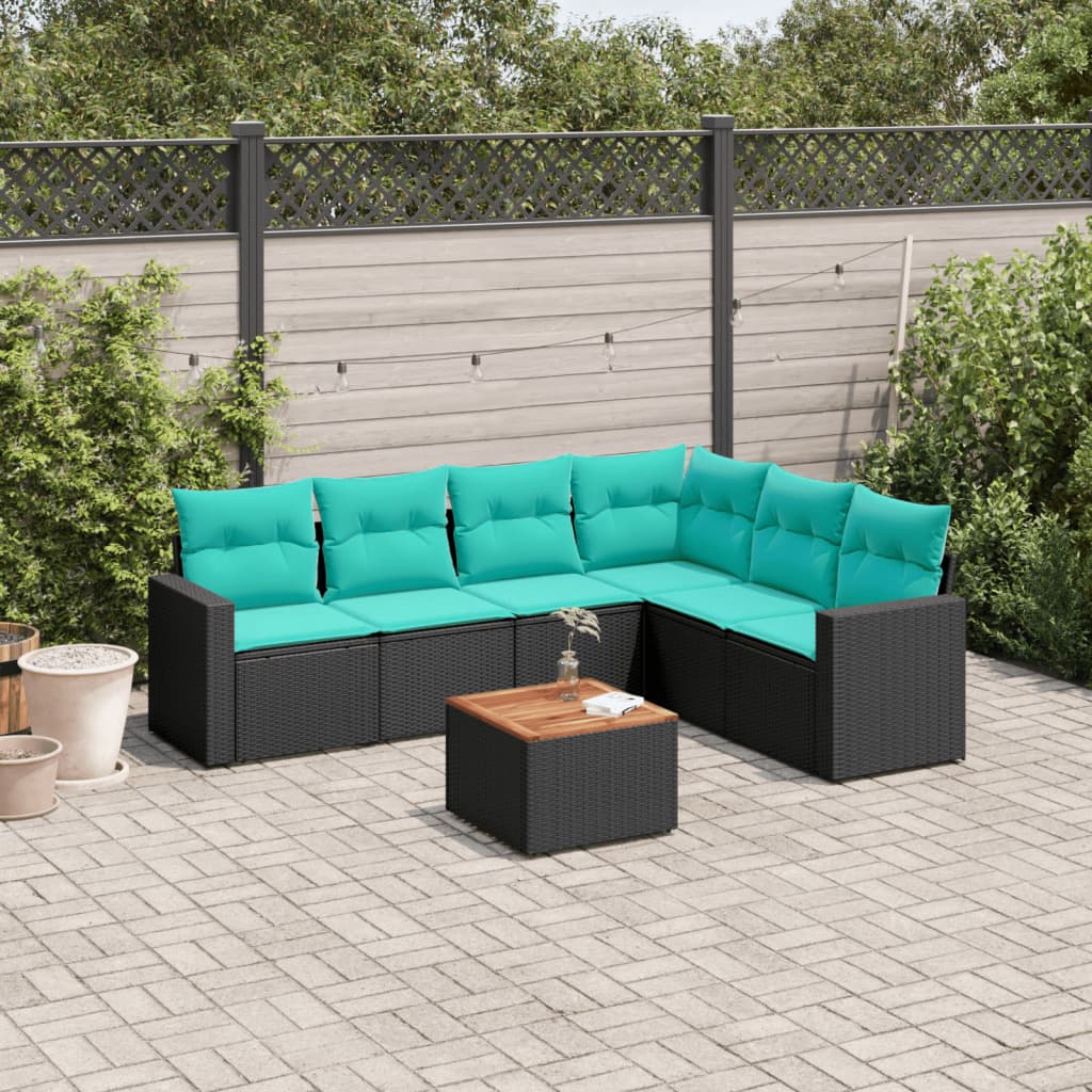 Set Divani da Giardino 7 pz con Cuscini Nero in Polyrattan 3256470