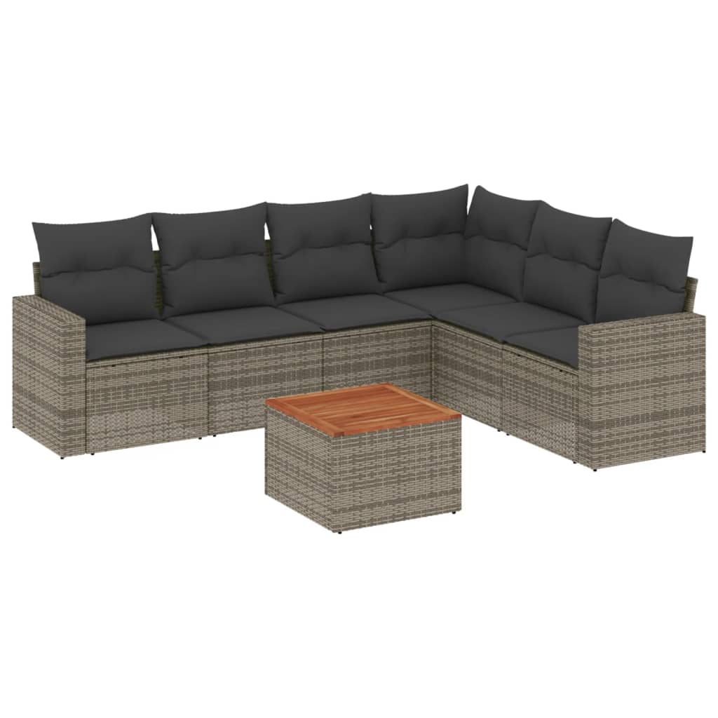 Set Divani da Giardino 7 pz con Cuscini Grigio in Polyrattan 3256473