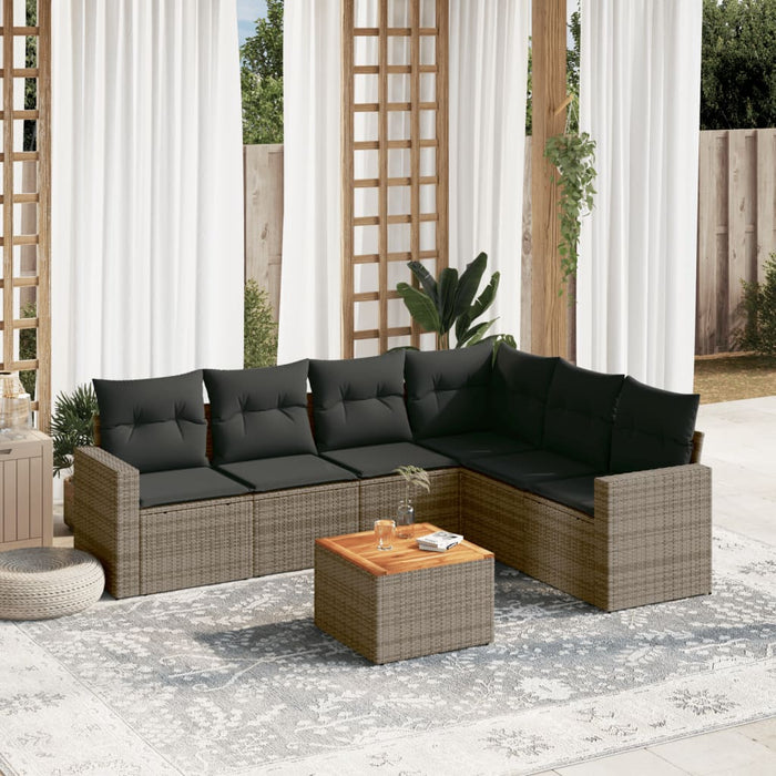 Set Divani da Giardino 7 pz con Cuscini Grigio in Polyrattan 3256473