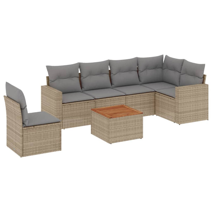 Set Divano da Giardino 7 pz con Cuscini Beige Misto Polyrattan 3256479