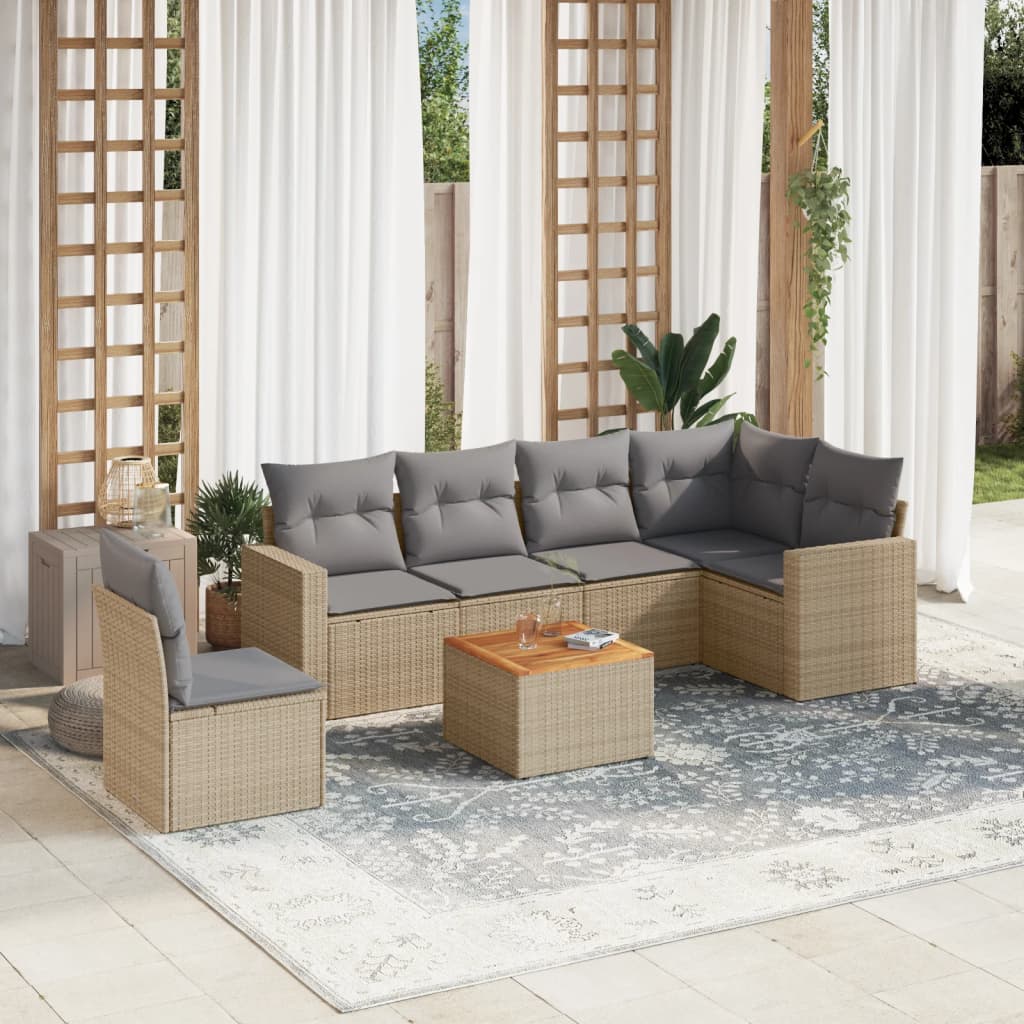 Set Divano da Giardino 7 pz con Cuscini Beige Misto Polyrattan 3256479