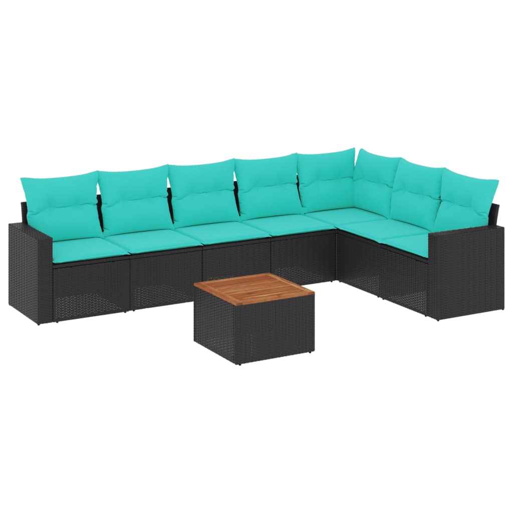 Set Divani da Giardino 8 pz con Cuscini Nero in Polyrattan 3256484
