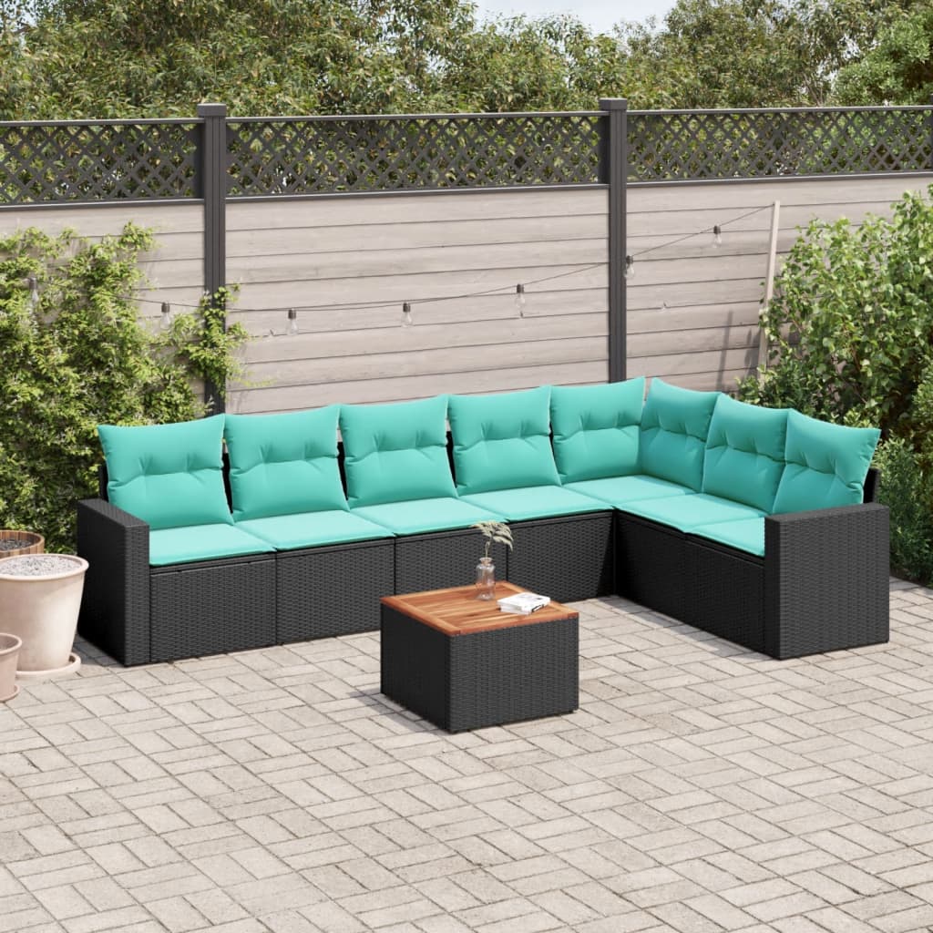 Set Divani da Giardino 8 pz con Cuscini Nero in Polyrattan 3256484
