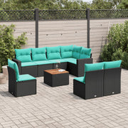 Set Divani da Giardino 9 pz con Cuscini Nero in Polyrattan 3256491