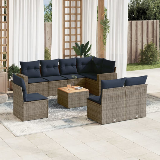 Set Divani da Giardino 9 pz con Cuscini Grigio in Polyrattan