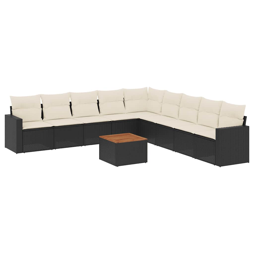 Set Divani da Giardino 10pz con Cuscini in Polyrattan Nero 3256497