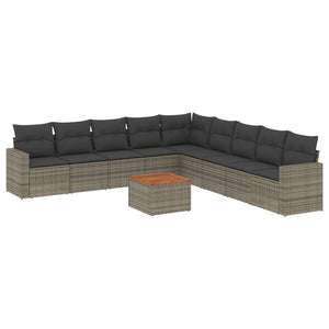 Set Divano da Giardino 10 pz con Cuscini Grigio in Polyrattan 3256501