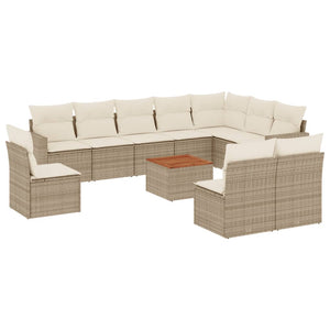 Set Divani da Giardino 11 pz con Cuscini Beige in Polyrattan 3256506