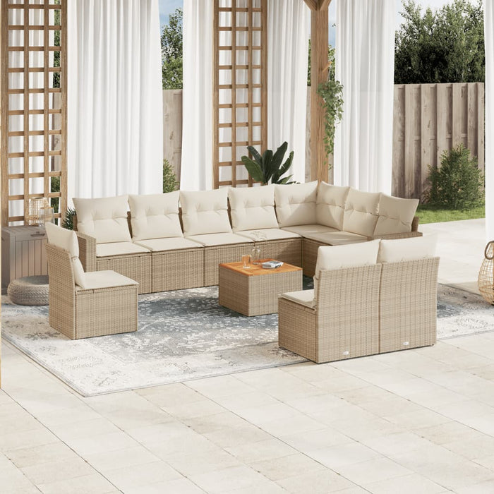 Set Divani da Giardino 11 pz con Cuscini Beige in Polyrattan 3256506