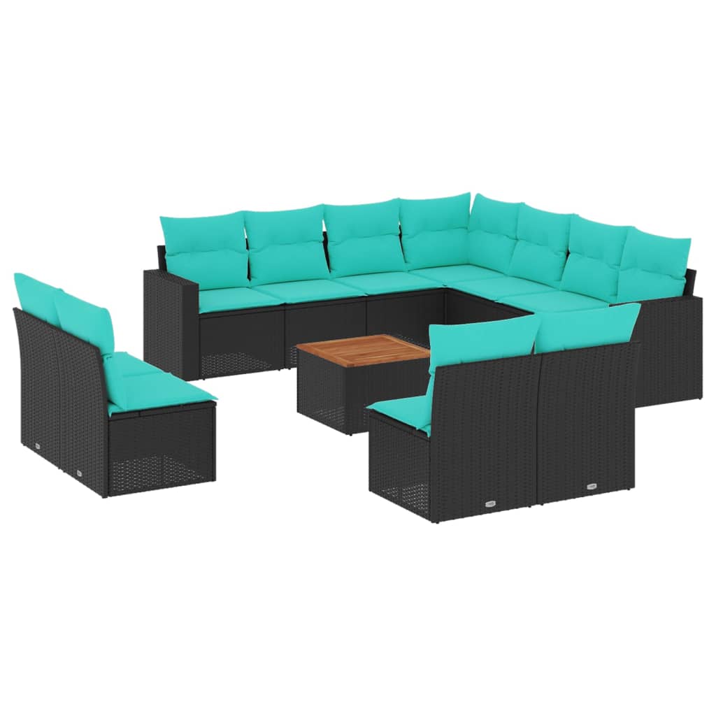 Set Divani da Giardino 12pz con Cuscini Nero in Polyrattan 3256512