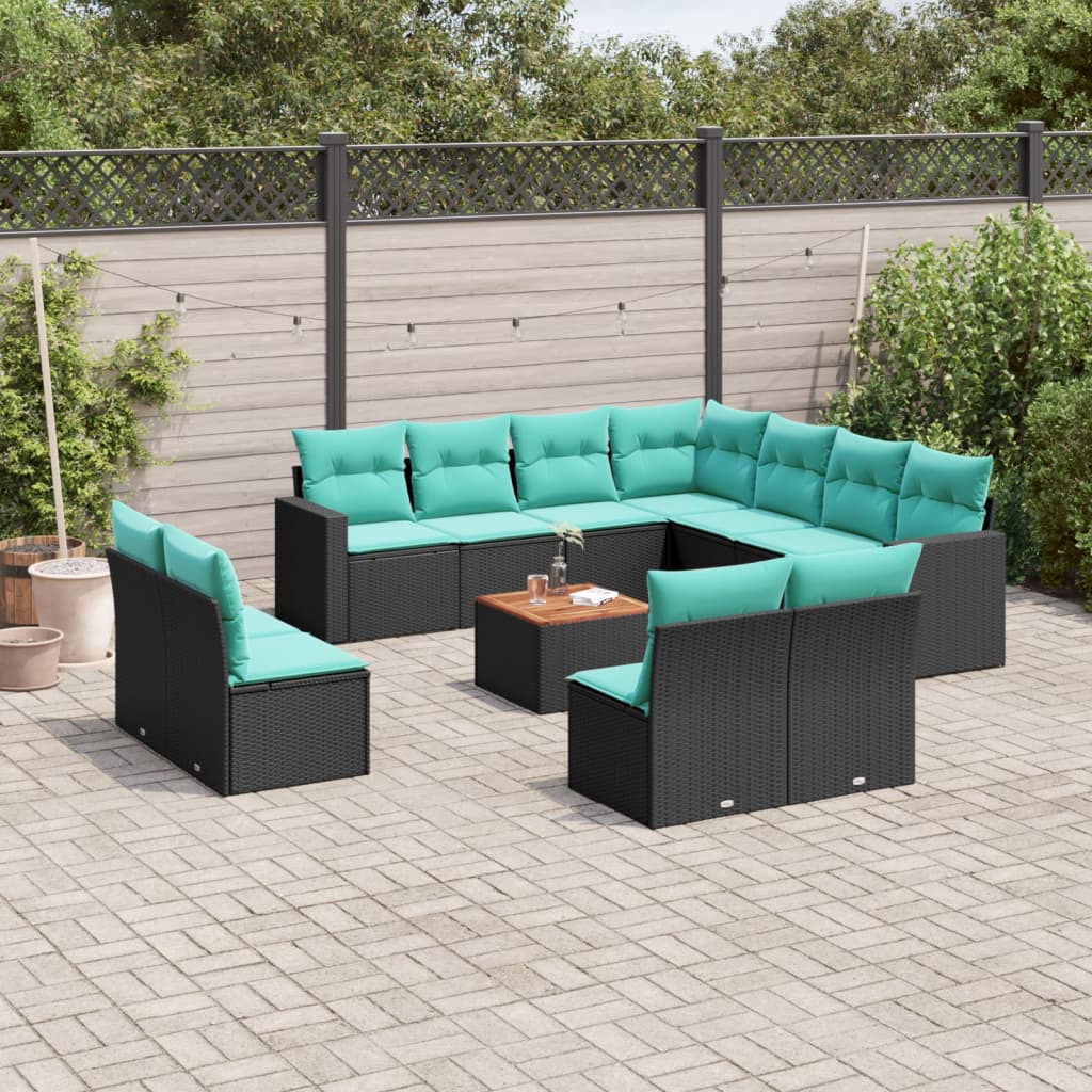 Set Divani da Giardino 12pz con Cuscini Nero in Polyrattan 3256512