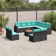 Set Divani da Giardino 12pz con Cuscini Nero in Polyrattan 3256512