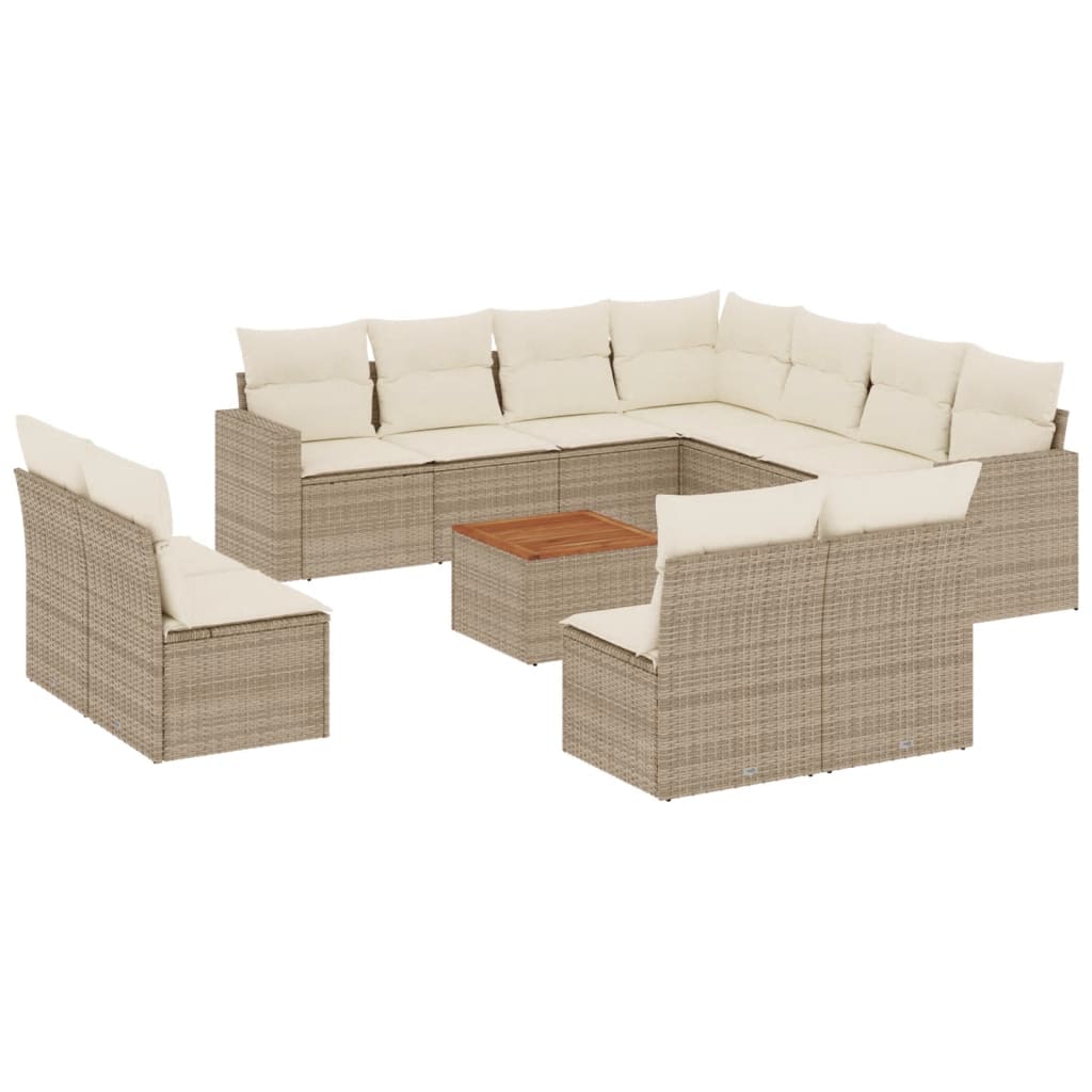 Set Divani da Giardino 12 pz con Cuscini Beige in Polyrattan