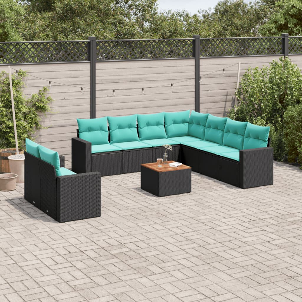 Set Divani da Giardino 10 pz con Cuscini Nero in Polyrattan 3256519