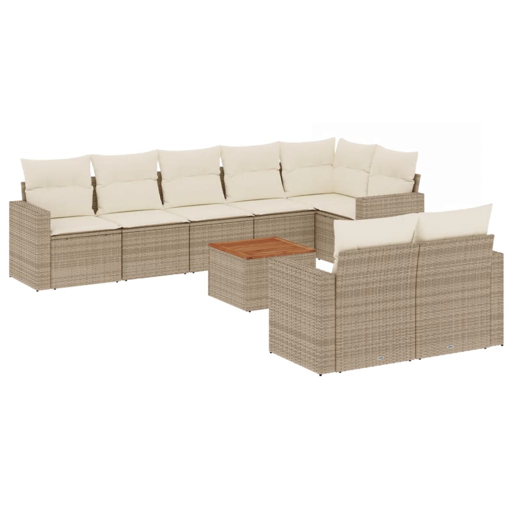 Set Divano da Giardino 9 pz con Cuscini Beige in Polyrattan 3256541