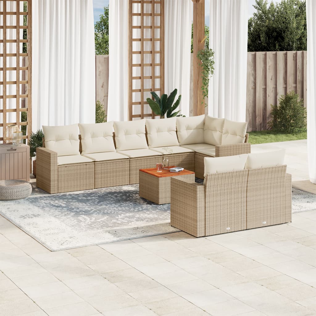 Set Divano da Giardino 9 pz con Cuscini Beige in Polyrattan 3256541