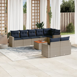 Set Divani da Giardino 9 pz con Cuscini Grigio in Polyrattan