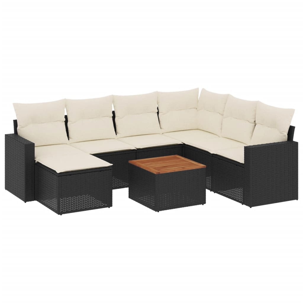 Set Divani da Giardino con Cuscini 8 pz Nero in Polyrattan
