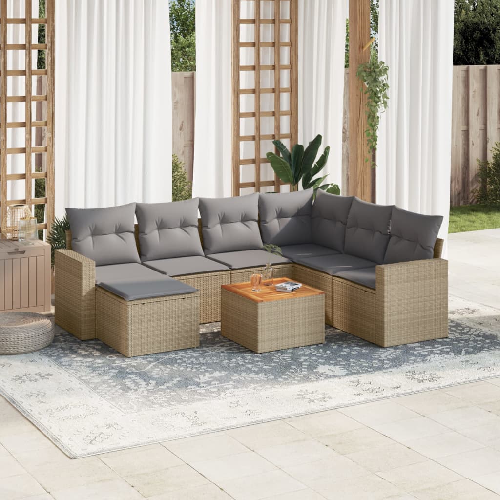 Set Divano da Giardino 8 pz con Cuscini Beige Misto Polyrattan 3256570