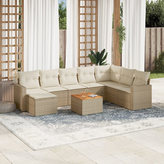 Set Divano da Giardino 9 pz con Cuscini Beige in Polyrattan 3256590
