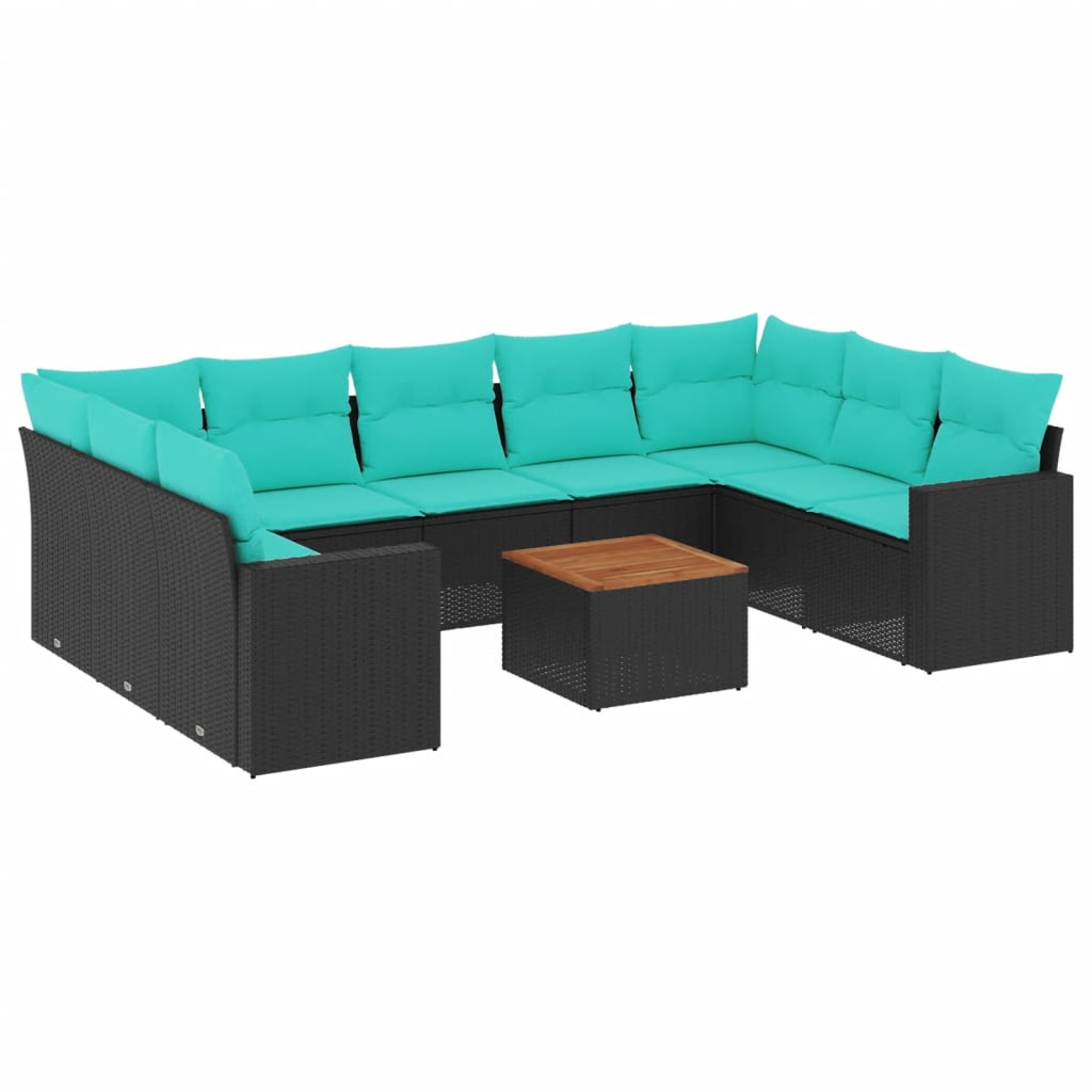 Set Divani da Giardino 10 pz con Cuscini Nero in Polyrattan 3256596