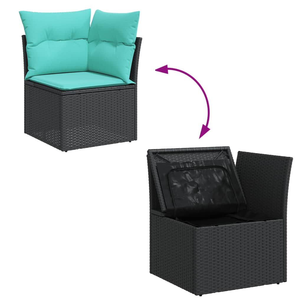 Set Divani da Giardino 10 pz con Cuscini Nero in Polyrattan 3256596