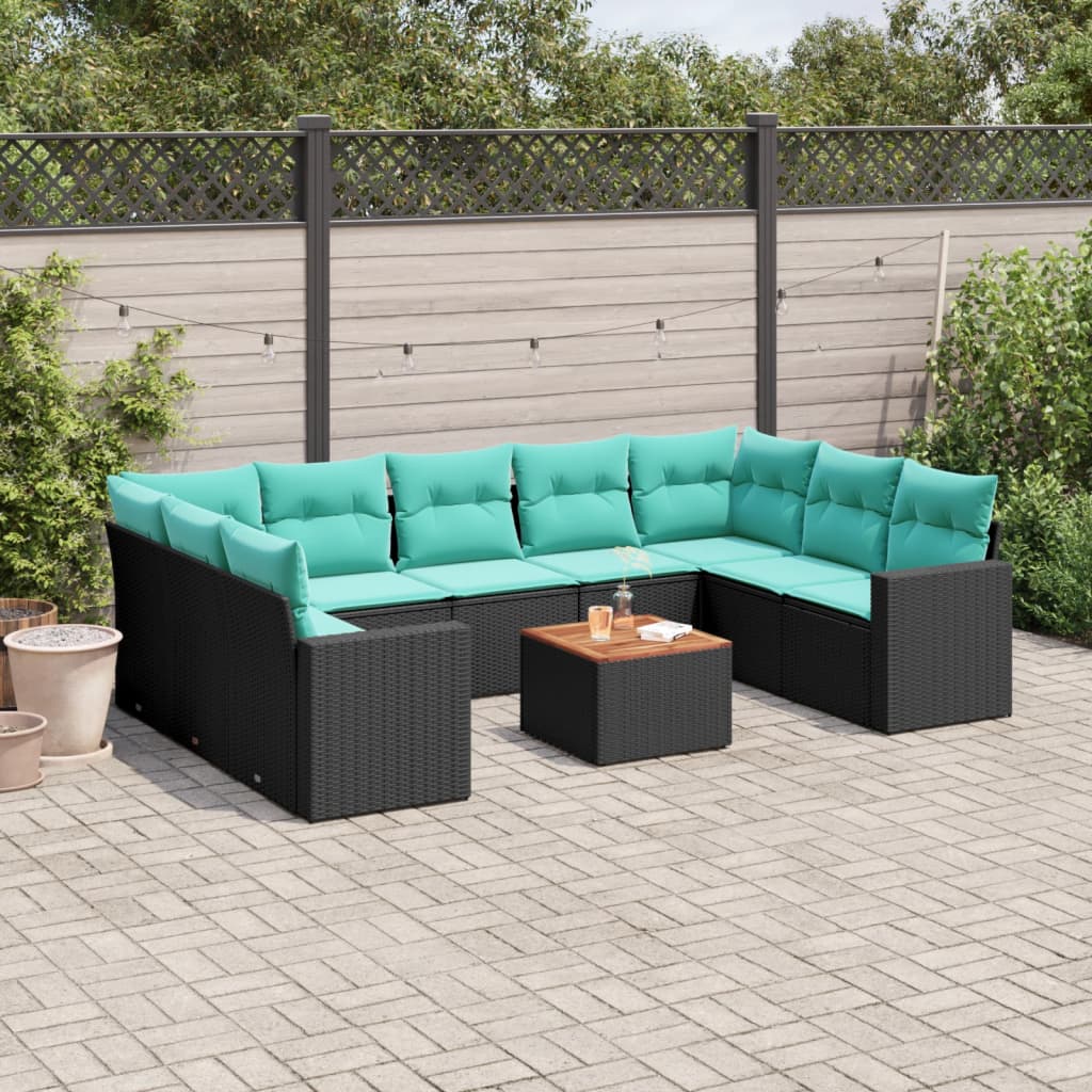 Set Divani da Giardino 10 pz con Cuscini Nero in Polyrattan 3256596