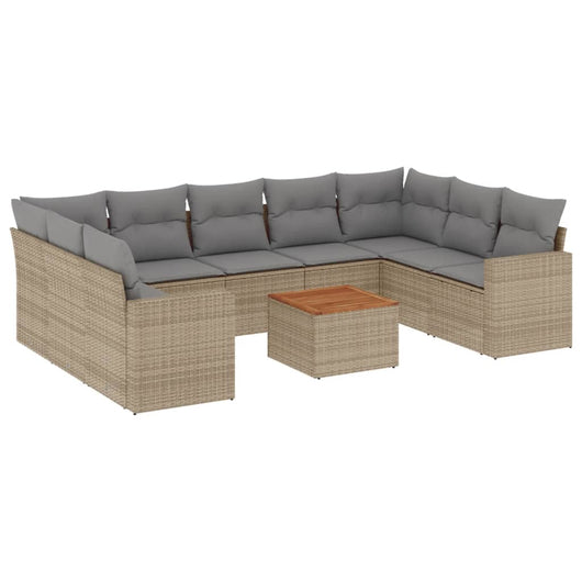 Set Divano da Giardino 10 pz con Cuscini Beige Misto Polyrattan