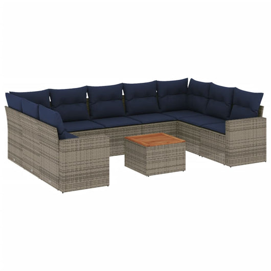 Set Divani da Giardino 10 pz con Cuscini Grigio in Polyrattan
