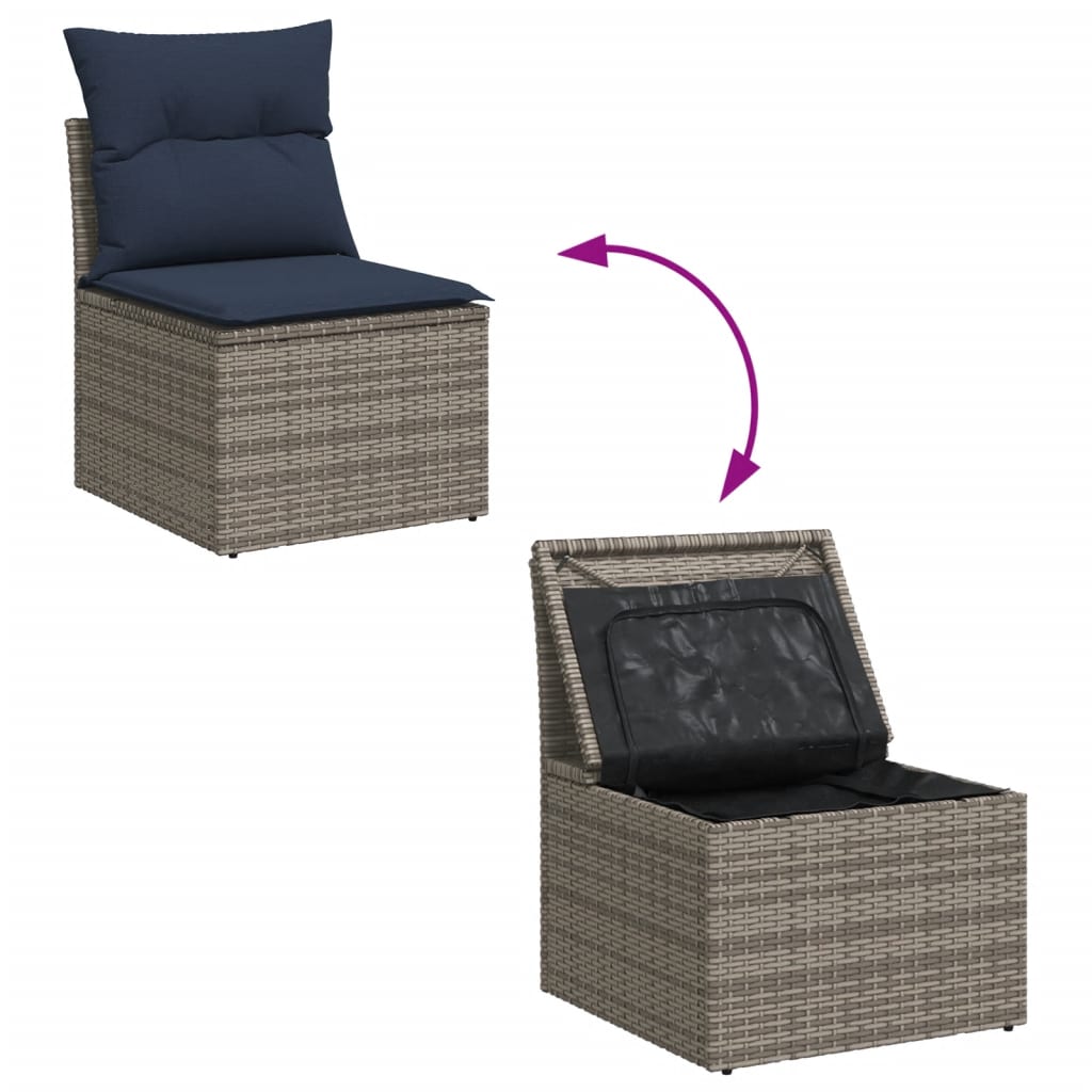 Set Divani da Giardino 10 pz con Cuscini Grigio in Polyrattan