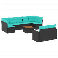 Set Divani da Giardino 10 pz con Cuscini Nero in Polyrattan 3256603