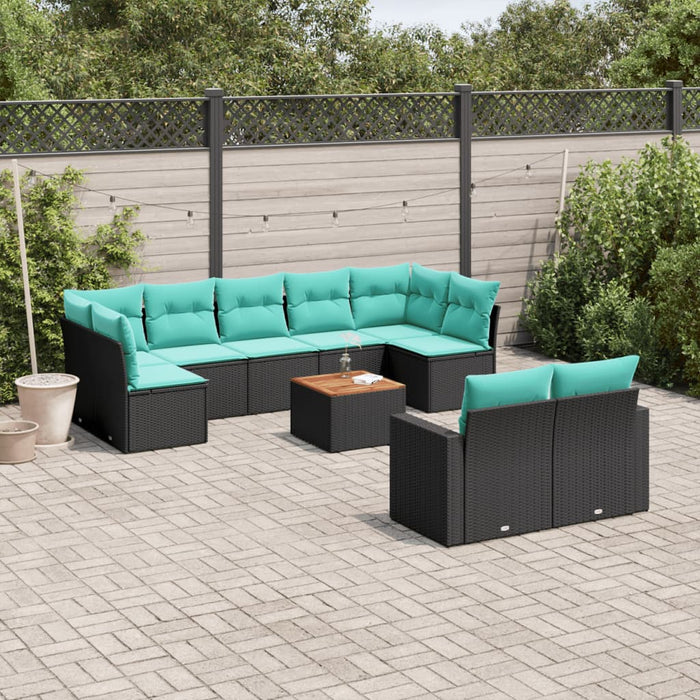 Set Divani da Giardino 10 pz con Cuscini Nero in Polyrattan 3256603