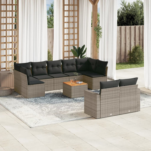 Set Divano da Giardino 10 pz con Cuscini Grigio in Polyrattan 3256606
