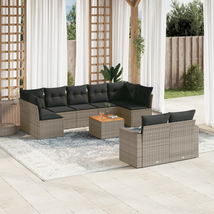 Set Divano da Giardino 10 pz con Cuscini Grigio in Polyrattan 3256606